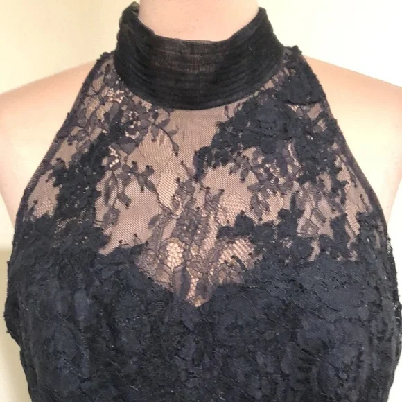 Badgley Mischka Lace Column Gown Size 2 Black Floral Lace - Picture 3 of 11
